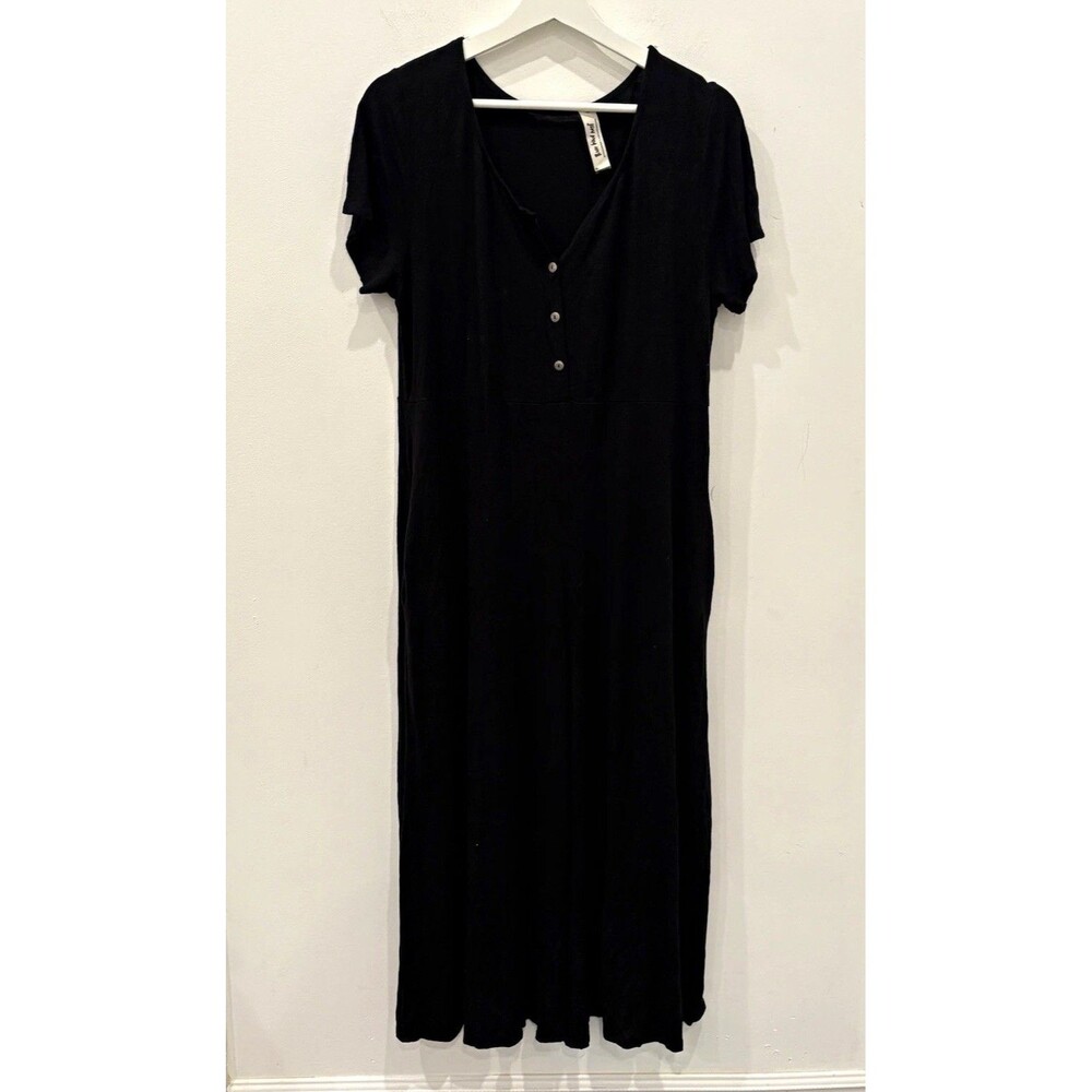 Three Bird Nest Women's Black Knit V-Neck Button Front jumpsuit romper L rayon
